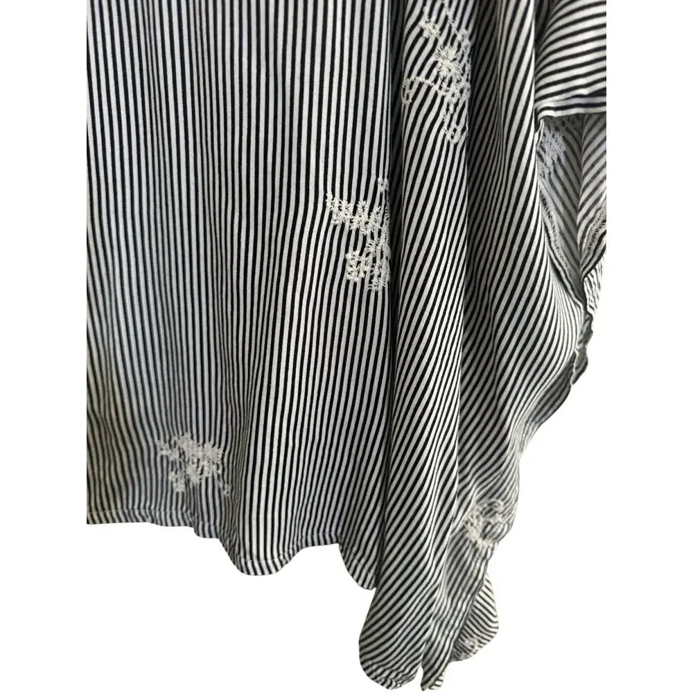 Sarong Social Club Beach Swim Coverup Tunic Poncho Blue Stripe Embroidered #7260